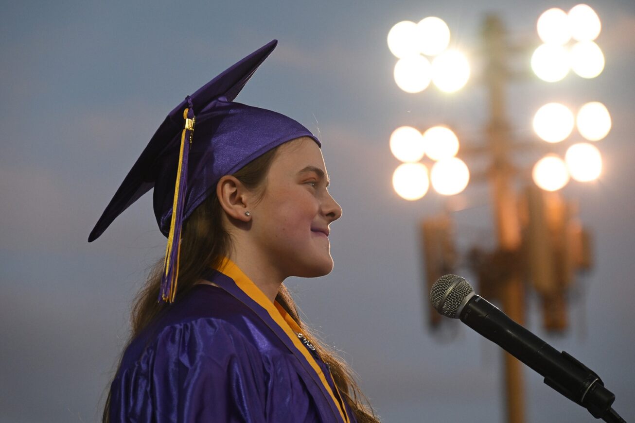 A Sabino grad gets ready to give her speech on stage