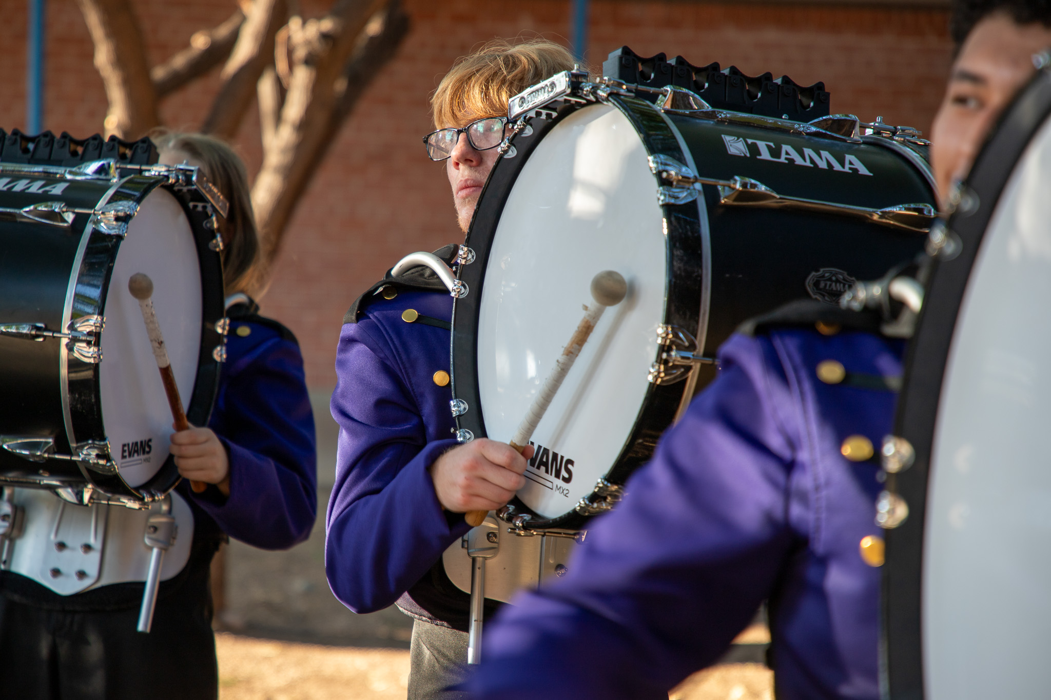 A drummer performs with the marching band